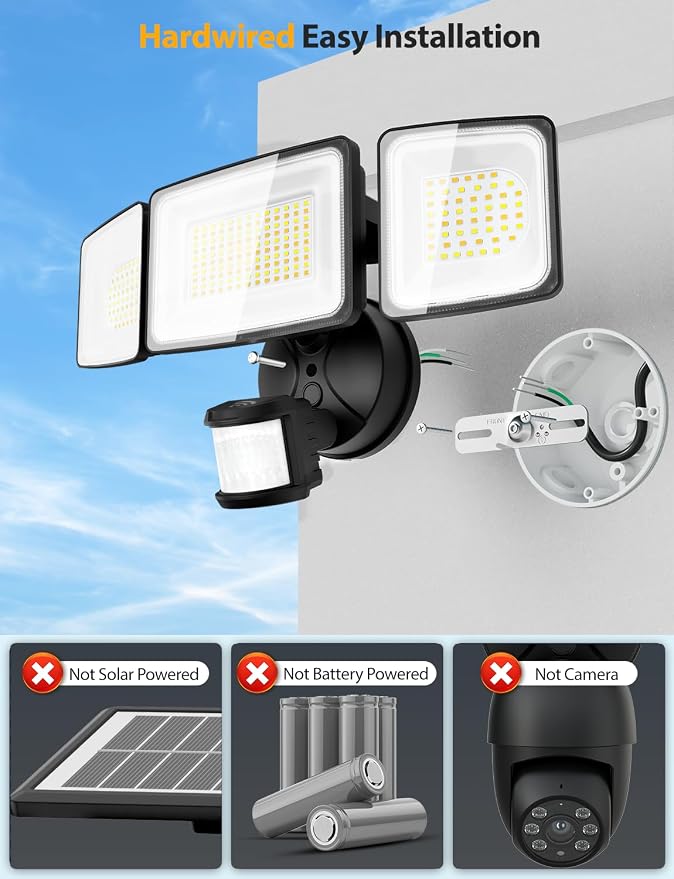 Onforu 100W Smart Outdoor Security Lights with Motion Sensor, WiFi APP Control, Compatible with Alexa & Google Assistant, 9000LM Dimmable LED Flood Light, 2700K-6500K, 3 Adjustable Heads, Black
