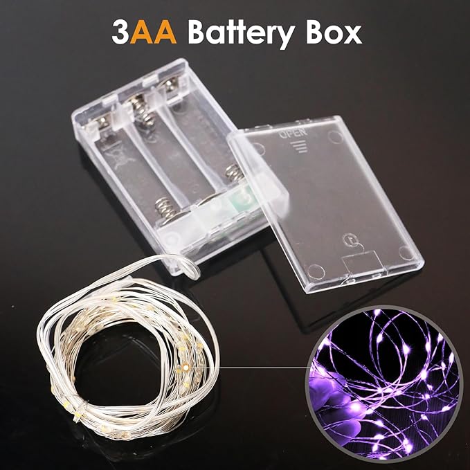 kolpop 5 Pack Fairy Lights Battery Operated with Timer, 50 LED Mini String Light Battery Powered, Purple Tiny Lights for Indoor Wedding Decorations