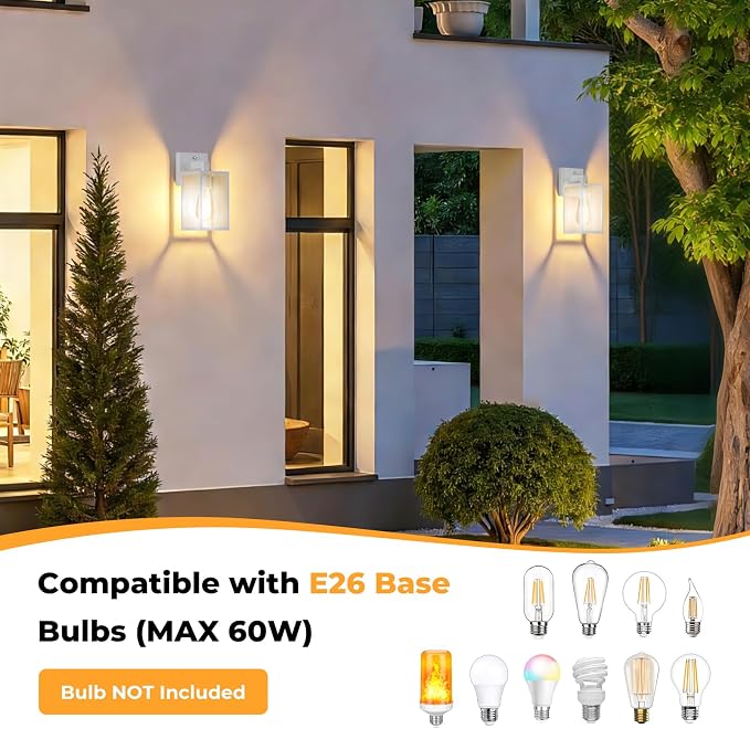 1 Pack Dusk to Dawn Outdoor Wall Sconce, White | Waterproof Wall Mount Lantern, Exterior Porch Wall Light, Weatherproof, Wide Outdoor Use, Doorway Garage Yard