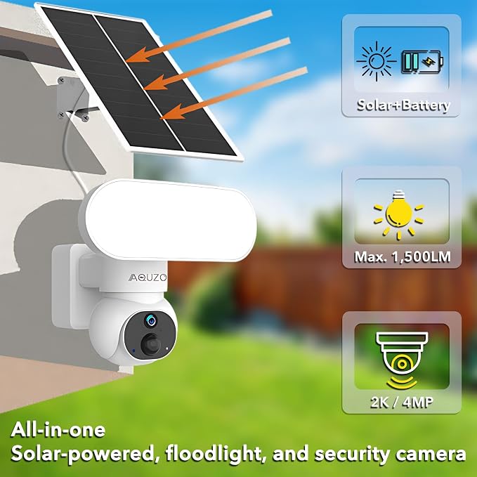 Solar Security Camera Wireless, 1500LM Floodlight & 2K PTZ | Color Night Vision, 64GB SD Included, 2.4G WiFi, Solar+Battery, AI Human Detection, 2-Way Audio, Siren Alarm, IP65 Waterproof