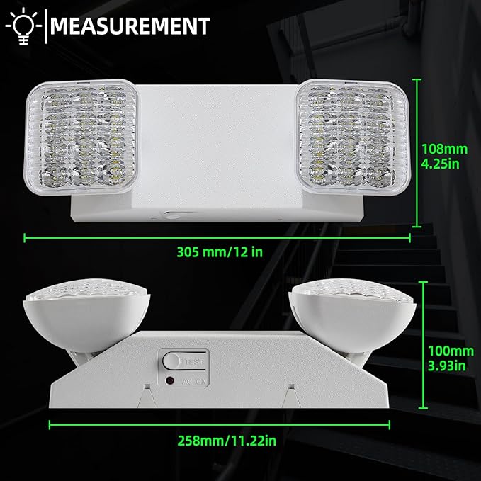 Emergency Light, LED Emergency Lighting with Battery Backup, 2 Adjustable Heads, Commercial Emergency Lights Combo for Business, 120V/277V AC, UL Listed, 2 Pack