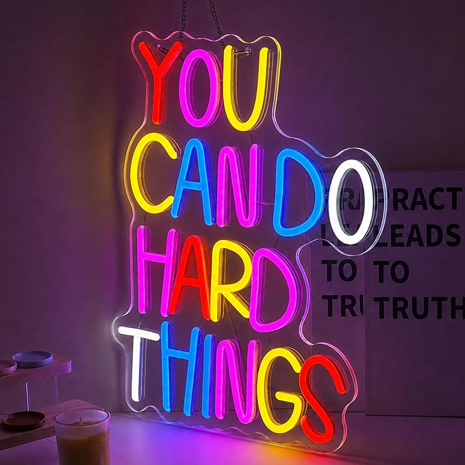 You Can Do Hard Things Neon Sign for Wall Decor Positive Inspirational Neon Light USB Dimmable Classroom Office Library LED Light Up Sign for Bedroom Birthday Party Classroom Decoration