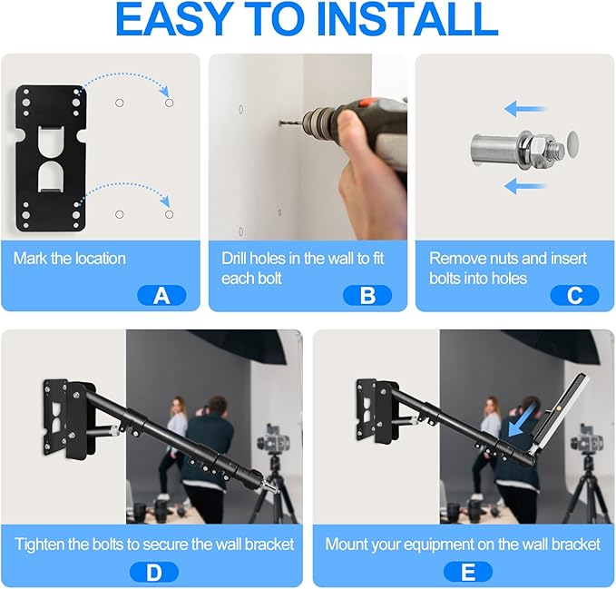 EMART Ring Light Wall Mount Boom Arm, Adjustable 42in/106cm Mounted Overhead Stand, 180°Rotation Heavy Duty Triangle Bracket Mounting Bar for Camera, Photography Lighting, Barber Led Lamp