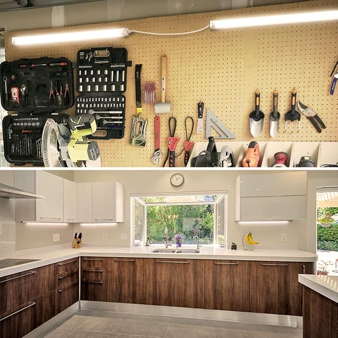 CNSUNWAY LED Shop Light 2FT, 22W 3300LM 3000K, V-Shape T8 LED Tube Light | Utility Linkable Shop Lights, Under Counter Light for Workbench, Kitchen, Basement, Plug and Play, 2 Pack, ETL Listed