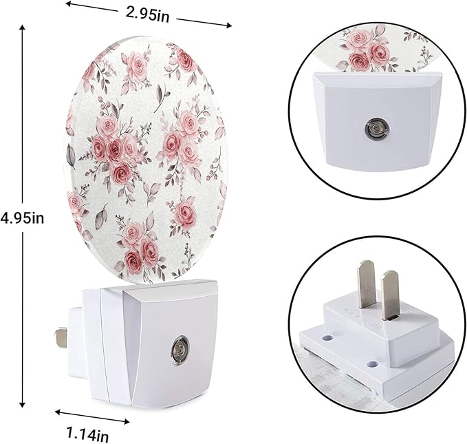 EKOBLA Pink Rose Night Light, Boho Blush Floral Night Lights Plug Into Wall with Dusk to Dawn Sensor, LED Nightlights for Bedroom, Bathroom, Hallway, Kitchen