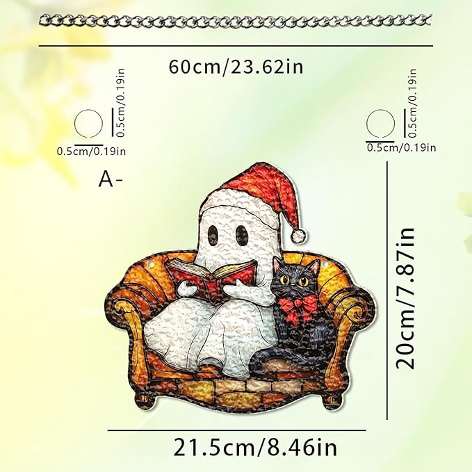 Christmas Tree Decorations Cute Cartoon Ghost & Cat Acrylic Suncatcher Stained Hanging Ornaments Designs DIY Crafts Indoor Outdoor Xmas Ghost Hanging Pendants for Christmas Tree Decor Accessories 1Pc