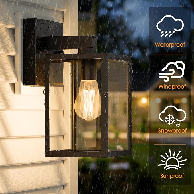 Outdoor Wall Light, Waterproof Exterior Porch Lighting Fixture | 4 Pack, Black, Anti-Rust, Patio Wall Lantern Sconce, E26 Socket Wall Mount Lighting, Front Door Light for Outside Entryway