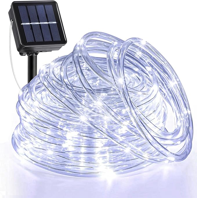 Solar Rope Lights Outdoor Waterproof, 33FT 135 LED Solar String Lights for Outside, White 8 Modes Solar Powered Fairy Light for Pool Trampoline Backyard Patio Tree Party Decorations, White