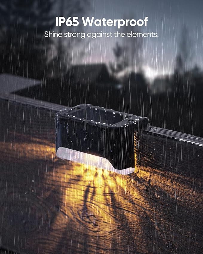 JACKYLED Solar Deck Lights 8 Pack Solar Fence Light Solar Powered Outdoor Step Light IP65 Waterproof LED Pathway Light for Deck Fence Railing Garden Patio StairYard, Black