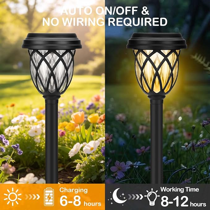 Solar Lights Outdoor 12 Pack, IP65 Waterproof Garden Landscape Lighting for Patio Yard Driveway（Warm White）