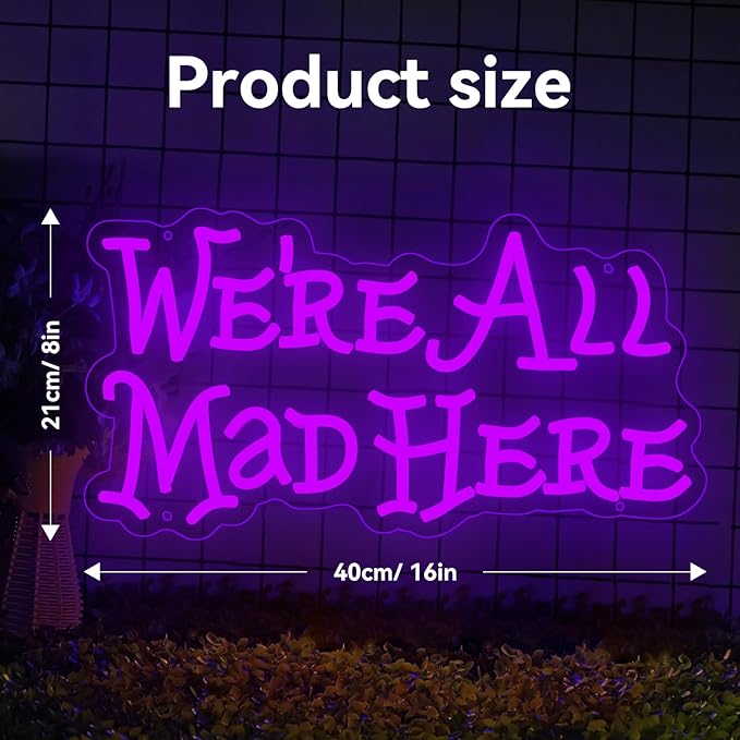 Alice in Wonderland Party Decorations Neon Sign, Mad Hatter Tea Party Neon Lights for Dimmable LED Lights, for Bedroom Bar Home Dorm Birthday Gifts