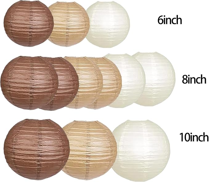 Boho Party Decor,Brown Hanging Paper Lanterns for Rustic Birthday Wedding Bridal Baby Shower Home Party Decoration(Brown,Cream,Tan)