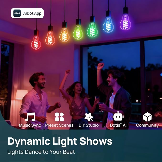 Linkind Matter Smart Light Bulbs, Work with Alexa/Apple/Google Home, 1Pack | A19 Color Edison Bulb, Voice Control, Music Sync, Timer, Tunable White(1800K-6500K), Vintage Decor E26 LED Filament 60W 850LM