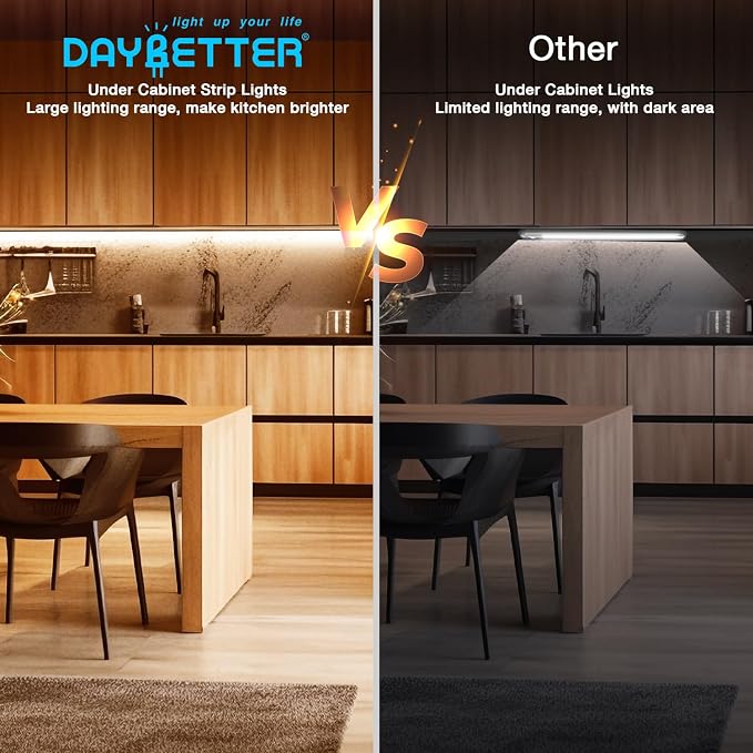 DAYBETTER Under Cabinet Lighting, 6 PCS Under Cabinet Lights, Dimmable LED Strip Lights with Remote, LED Lights for Kitchen Cabinet, Counter, Shelf, 2700K-6500K Warm to Daylight White, Timing, 20 ft | Dimmable,2700K-6500K Dual-Color Tunable White,Timin...