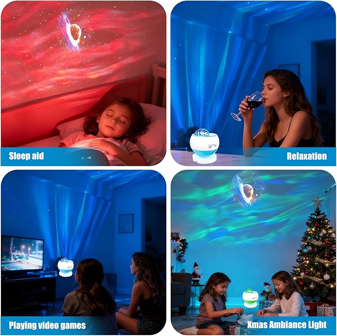 Northern Lights Projector,Star Projector for Bedroom,3 HD Projection Lenses Galaxy Projector,Bluetooth Speaker Star Projector,Moon Projector,Aurora Light Projector,Room Decor,Lights for Bedroom
