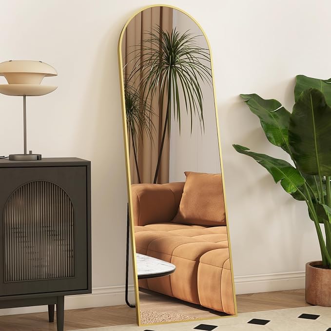 Arched Mirror Full Length, Upgraded 16"x59" Body Wall Mirrors with Shatter-Proof Glass, Floor Standing, Hanging or Leaning, Tall Arch Mirror with Stand Aluminum Alloy Frame for Bedroom Cloakroom