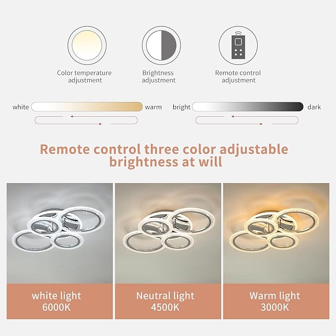 Garwarm Modern LED Flush Mount Ceiling Light with Remote, 4 Ring Chrome 58W | Low Profile Ceiling Light Fixture,Dimmable 3000K-6000K Adjustable Color Temperature,Bubble Acrylic, for Living Room, Bedroom