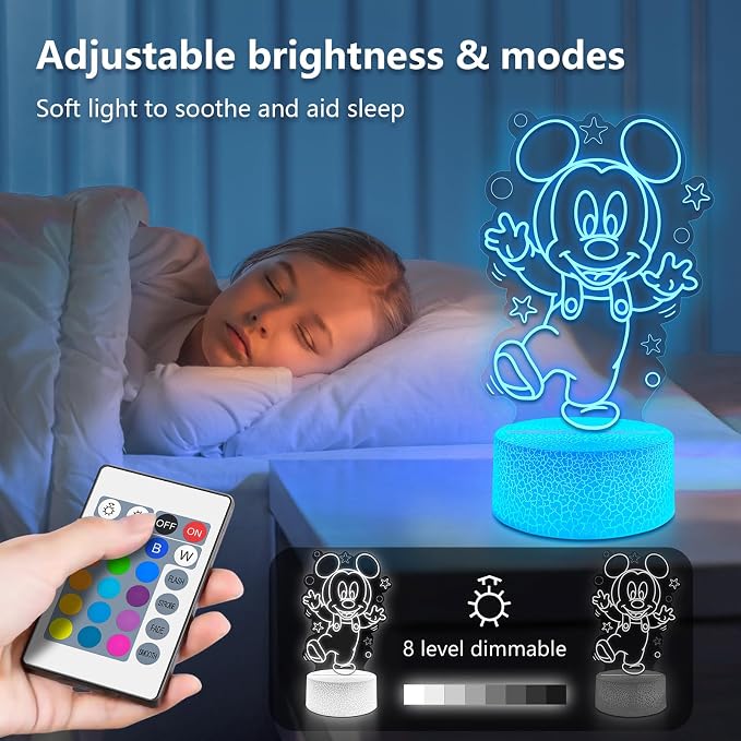 Cute Night Light for Kids 2 Sets - Anime Charater Decor Lamp with 16 Colors Change, Remote, Dim Control, 3D Illusion LED Night Lights for Kids Gifts Party Birthday Decoration