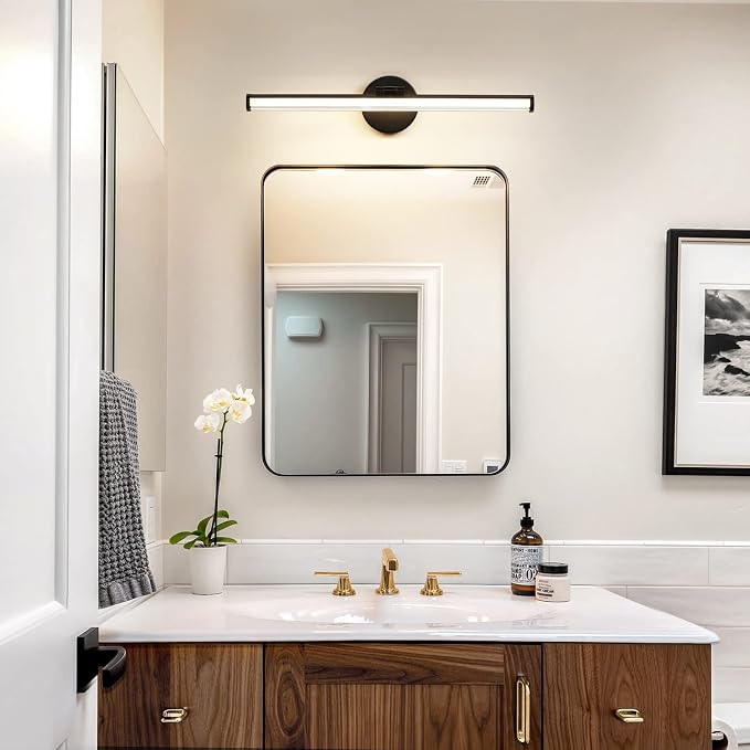 KAISITE Bathroom Light Fixture Over Mirror - Black Vanity Light 18W 4000K LED Bathroom Lighting Fixture Angle Adjustable 22 Inch Modern Vanity Light Bar for Bedroom Living Room