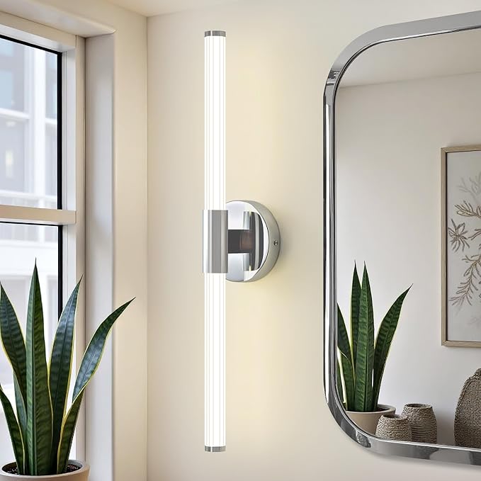 Bathroom Vanity Lights Chrome Dimmable LED 360° Full Lighting Bathroom Light Fixtures Over Mirror 23 inch Vanity Light Bar Hardwired Modern Wall Sconce 4000K Light for Bedroom Living Room