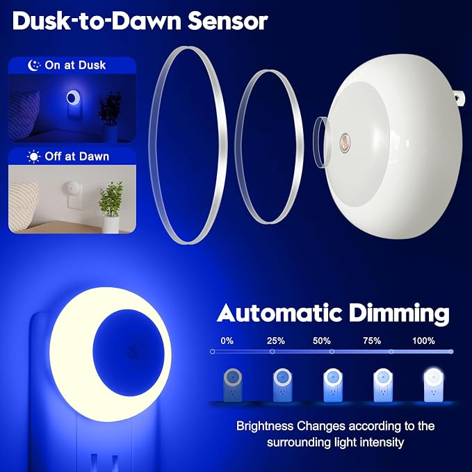 fesnne Night Light, Night Lights Plug into Wall, Dusk to Dawn Sensor, Blue Led Night Light 0.5W, 8 Pack Nightlight for Adults, Bedroom, Bathroom, Hallway, Kitchen