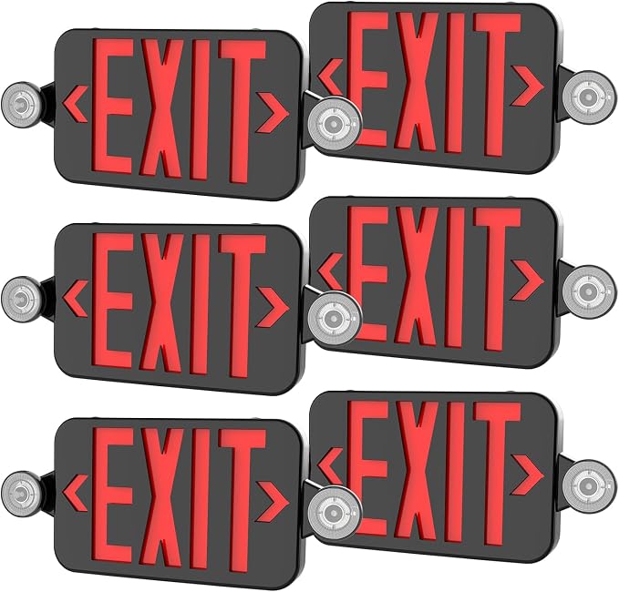 LED Exit Sign with Emergency Lights Dual LED Exit Light,Battery Backup | Two Bright LED Adjustable Heads Emergency Exit Lights, Hardwired Dual LED Combo Exit Lamp. ABS Fire Resistance UL, Red