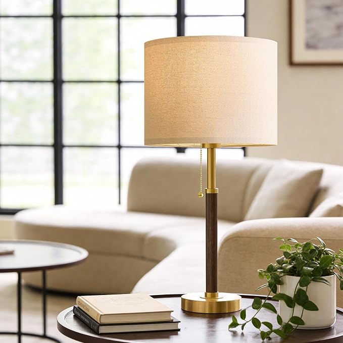 G-SAFAVA 22" Table Lamps Mid Century Modern Lamps for Bedroom Living Room Bedside Lamps for Night Stands Wood Nightstand Lamp Gold Small Side End Table Lamps Set of 2 Vintage Home Deco Office Gifts