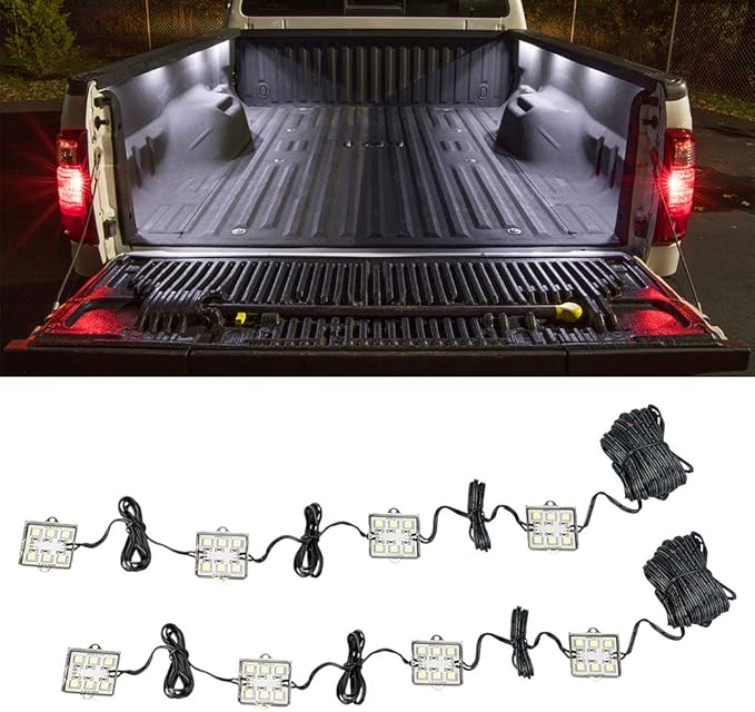 LEDGlow 8pc White Truck Bed Cargo LED Lighting Kit - Universal - Durable, Waterproof Pod Lights Mount Under The Bed Rails - Includes On/Off Toggle Power Switch