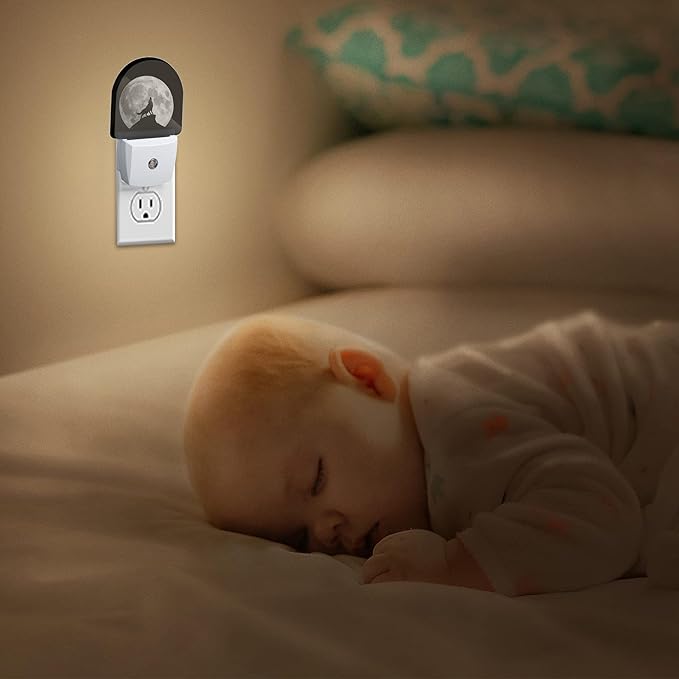 Night Light, Full Moon Howling WolfNight Lights Plug Into Wall Decor, Home Indoor Stairway Kitchen Corridor,Boys Girls Women Men Room Gifts