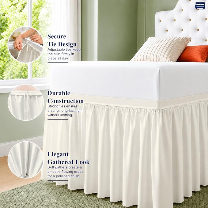 Cottingon Dorm Room Bed Skirt, 100% Microfiber, Ivory, Twin XL-32 Drop