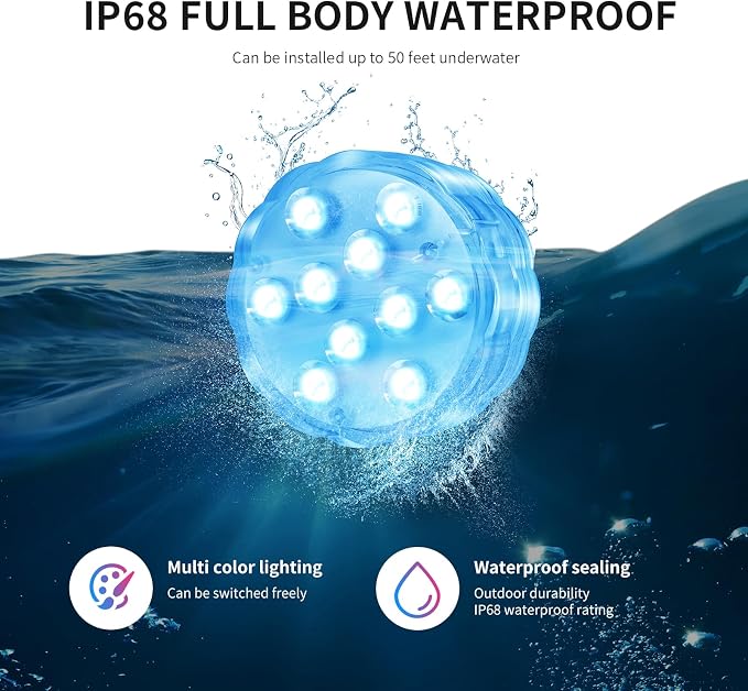 Submersible Lights - 4-Pack Battery-Powered Waterproof IP68 LED Lights with Remote Control for Pools, Ponds, Hot Tubs, Aquariums, Yacht, Boat, Parties & Decorations