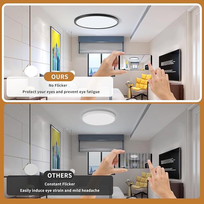6-Pack 12Inch LED Ceiling Lights Flush Mount Black 3200LM, Dimmable Ceiling Light Fixtures, 3000K 4500K 6000K CCT, 24W Super Slim Low Profile Modern Ceiling Light for Bedroom Bathroom Hallway Kitchen