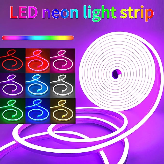 5V LED Neon Lights，3.3ft USB Powered LED Strip Lights | Color Changing Rope Light with APP Control，IP65 Waterproof Rope Lights for Bedroom，Cabinet,Kitchen(with Adhesive Backing)