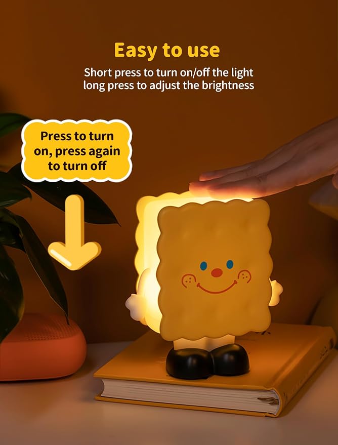 Biscuit Night Light for Kids, Rechargeable Baby Night Lights, Portable Sleep Nightlight, Cute Nursery Lamp, Table Lamps for Bedroom, Office, Birthday Gifts for Baby Teen Adult, Room Decor