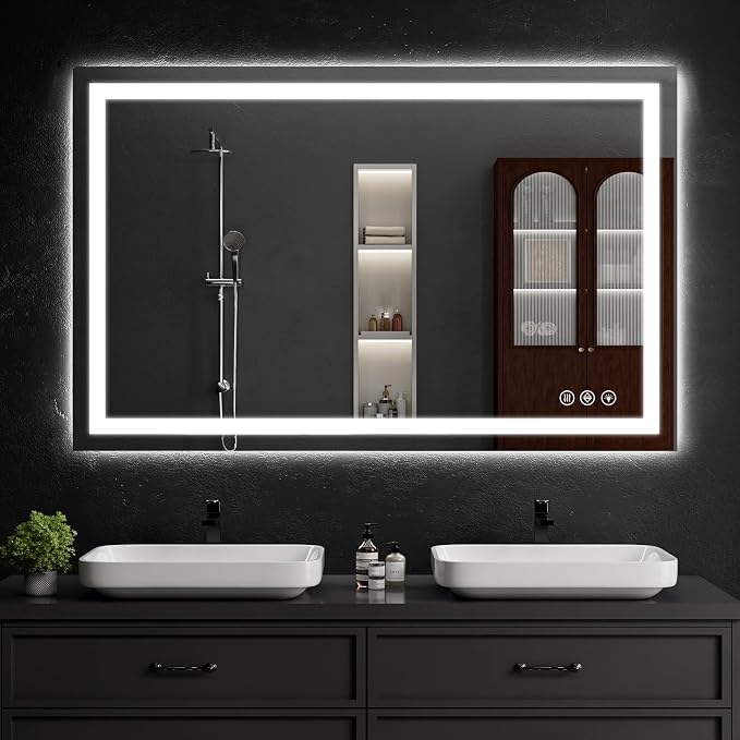 36"x55" LED Bathroom Mirror with Lights, Dimmable，Anti-Fog，Bathroom Vanity Mirror for Wall, Backlit + Front Lit, Memory Function, Shatter-Proof，Tempered Glass