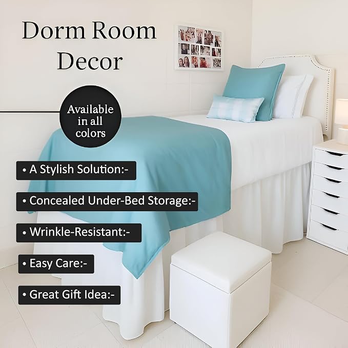 Shreem Linen Dorm Room Bed Skirt Twin XL 42 Inch Drop, 100% Microfiber Extra Long Bedskirt, White