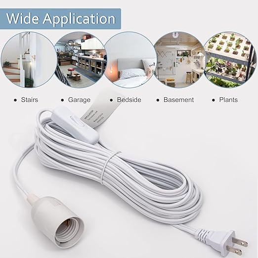 JACKYLED Extension Hanging Lantern Cord Cable 4-Pack 20ft UL 360W with E26 E27 Socket On/Off Button Pendant Lighting White