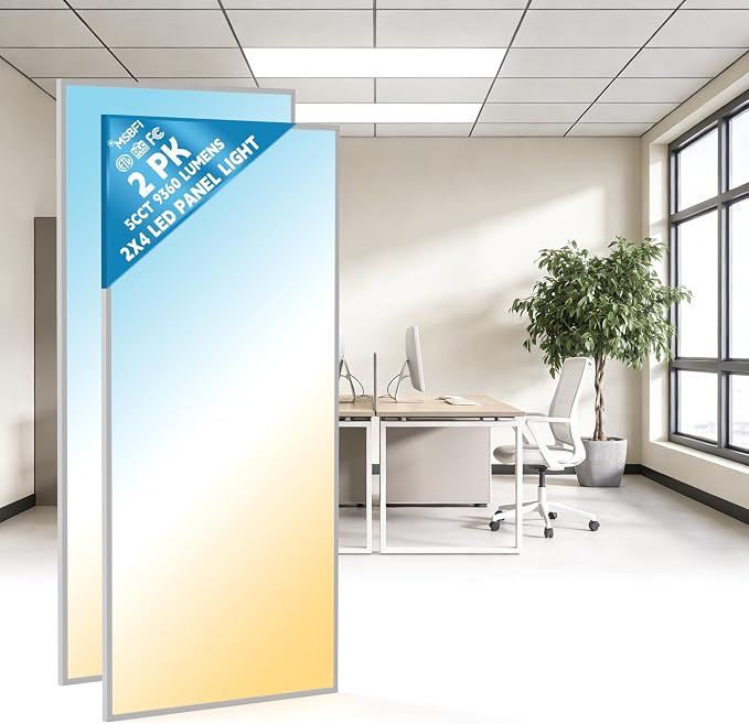 2x4 LED Flat Panel Light Drop Ceiling Office Fixture, 5 CCT 3000K-6500K Adjustable & 5 Wattage Selectable,0-10V Dimmable, 2X4 LED Flush Mount Ceiling Light, ETL Listed 2Pack