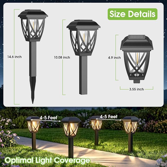 Solar Pathway Lights Outdoor 10 Pack, Warm White | Auto On/Off Waterproof Energy Saving LED Landscape Outside Lights for Garden Yard, Walkway, Driveway Decor