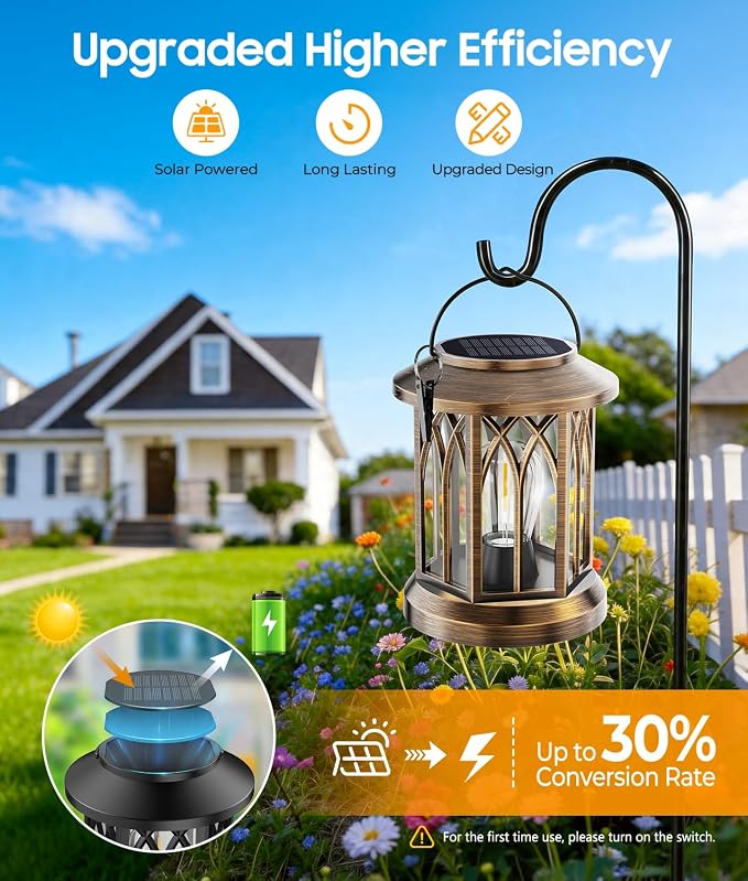 Solar Lantern Outdoor Lights with Wall Mount Kit, 4 Pack Upgraded Solar Lanterns Outdoor Waterproof, Hanging Solar Lights for Outside Decorative Yard Patio Path Porch Garden(Antique Copper)