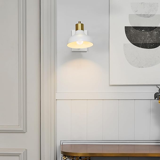 GLOBE Electric 51344 1-Light Plug-in or Hardwire Swing Arm Wall Sconce, White, Brass Accents, White-Cloth Cord, Mounted Bedside Lamp, Kitchen Sconces Wall-Lighting, Bulb Not Included (Pack of 2)