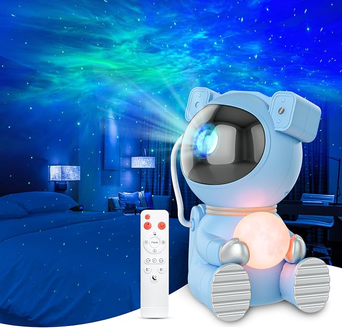 Cayclay Astronaut Galaxy Projector, Remote & Timer Night Light, Blue Pro | 360° Magnetic Adjustable Head, Auto-Off Timer, Remote Controllable LED Lamp, Dimmable Multi-Color Night Light For Home Decor