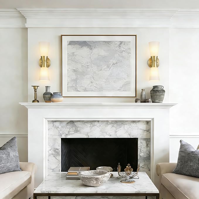 Wall Sconces Set of 2 for Bathroom, Modern Indoor Vanity Light Fixtures 15", Up Down Lighting, Wall Mount Lamp for Living Room Bedroom Hallway Stairway Fireplace Mirror E26 Base 2PC White&Gold