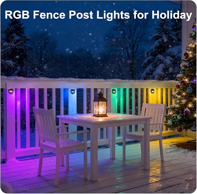 Outdoor RGB Fence Lights Wired, 3W 12V Wired LED RGB Color Changing Low Voltage Fence Lights for Outdoor Deck Post Stair Step Railing, IP65 Waterproof, ETL, Black, 12PK