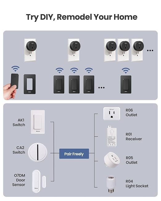 Black Remote Control Outlet 80-275V/15A/1500W Wireless Light Switch | 300 ft, Buckle Design & Removable, No Wiring No WiFi, for Household Appliances, Christmas Tree, Lamps, Fans, Programmable