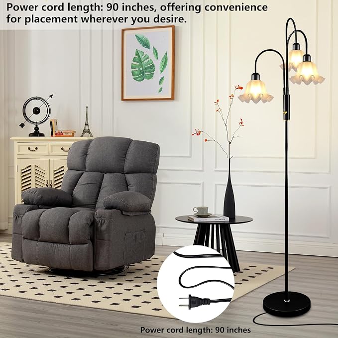 Lightdot 70IN Flower Floor Lamp for Living Room, 3 Light Dimmable Tree Floor Lamps with 3000K Bulb Included for Wedding/Party, Unique Floral Tall Lamp with 5Lbs Heavy Base for Bedroom/Sofa -Black