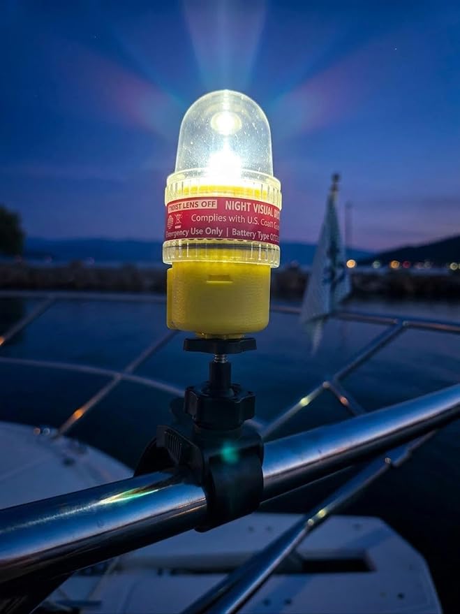 Sirius Signal A-1001 SOS LED Mini Beacon Distress Signal - USCG Approved | Electronic Boat Flare Replacement, Bright White Light + Infrared, Includes Mount, Daytime Flag & Whistle, Storage Handle
