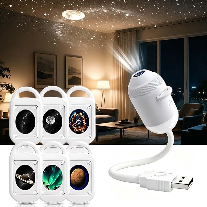 2-in-1 Galaxy Projector Night Light, Smart Dynamic 5D Holographic Night Light Projector, 360° Rotating Plug and Play Star Projector,Mini Galaxy Projector for Bedroom Ceiling Wall Room Decor (6 Films)