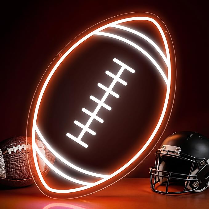 Football Neon Sign, Dimmable 16 x 10 In Football LED Sign with USB Power and ON/OFF Switch, Football Wall Decor for Boys Room, Teen Bedroom, Man Cave, Game Room, Football Gifts for Kids and Fans