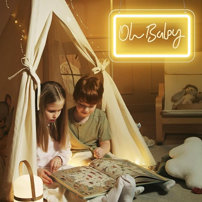 Oh Baby Neon Signs for Wall Decor,Warm White LED Letter Neon Sign with Adjustable Brightness,3D Art Carving Design Neon Lights for Bedroom Birthday Party Wedding Christmas Valentine's Day